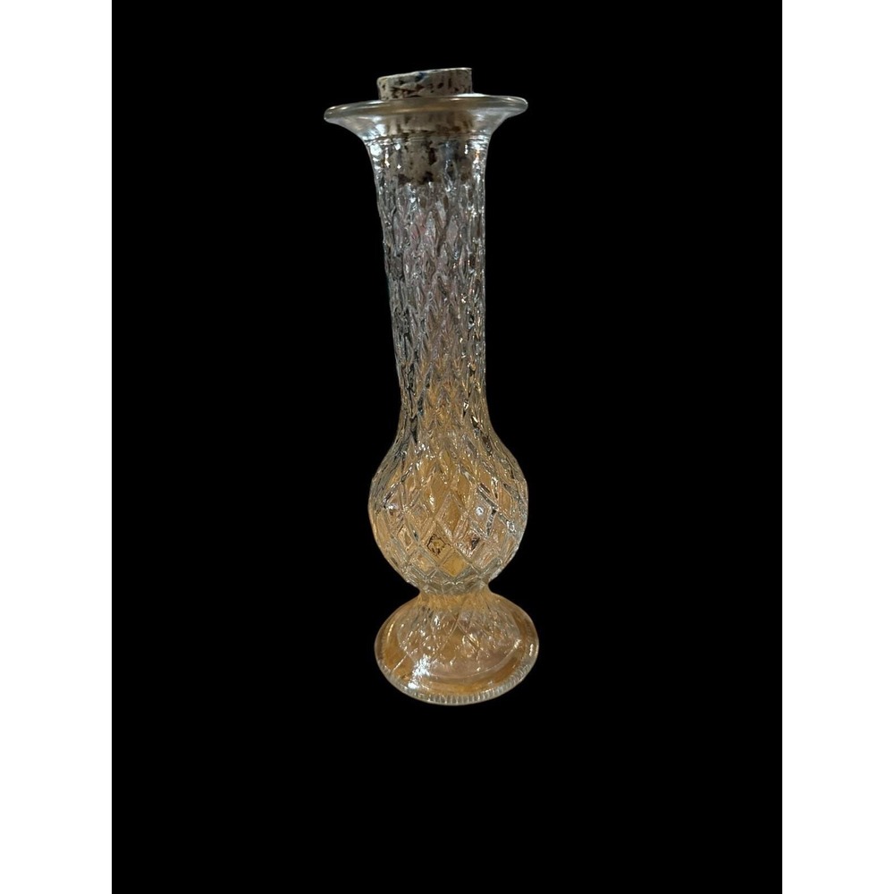 Vtg E.O. Brody Co C-920 Diamond Lattice Style Clear Glass Bud Vase EUC Hourglass